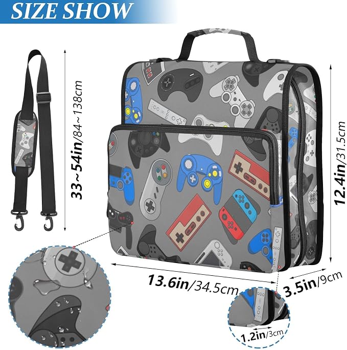 Funny Video Games Binder Bag 3 Ring Zipper with Handle Shoulder Strap | for School Work Office Organizer Storage Case