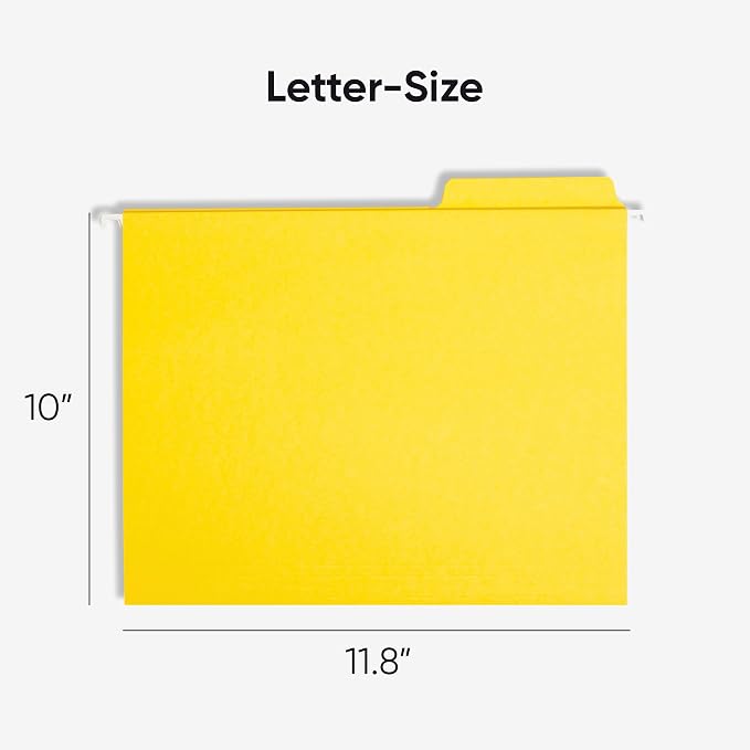 Smead FasTab Hanging File Folder, 1/3-Cut Built-in Tab, Letter Size, Yellow, 20 Count (64097)