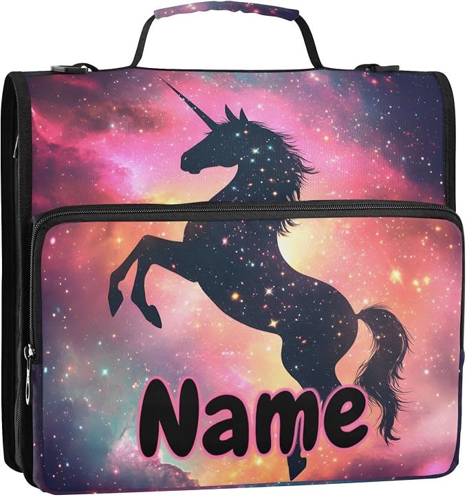 Custom Unicorn Galaxy Sky 3 Ring Binder Bag 1.5 inch Personalized Name Binder Organizer 500 Sheet Documents Storage for School Office