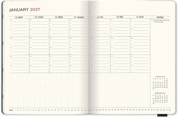 Orange Circle Studio 2027 Forest Green Hunter Jotter Medium Planner, 17-Month Weekly & Monthly Calendar Planner, 6.5" x 8.6", Dot Grid Notes, Time Zone Map, Goal Pages, Work Daily Planner Notebook