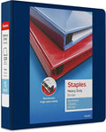 Staples Heavy-Duty 1.5-Inch 3-Ring View Binder with D-Rings, 4 Interior Pockets for Everyday Organization, Navy Blue, 3-Pack