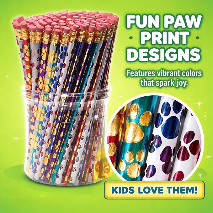 Anderson's Paw Print Pencil Tub, Bulk #2 Pencils for Animal Shelters, School Stores & Pet Events, Fun Assorted Colors for Teachers, Vets & Community Giveaways, 144 Pack