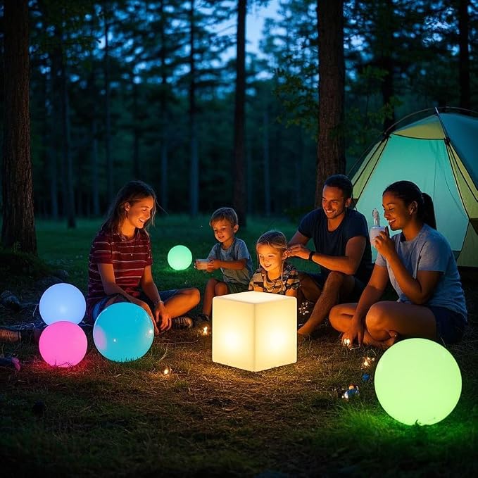Mr.Go 12-Inch LED Light Cube Stool, RGB Glowing Mood Night Light w/Remote | 16 RGB Color Changing, Multi-use Cube Seat & Side Table, IP65 Waterproof, 8-48H Runtime, for Bedroom Living Room Party Decor
