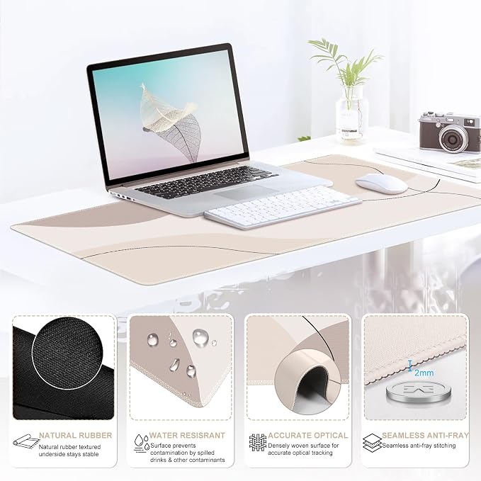 iCasso Brown Art Mouse Mat 35.4"x15.7", Computer Mat for Workspace | Whimsical Keyboard Wrist Rest Ergonomic Desk Pad for Computer, Mousepad Set for Teacher Women Office Workspace Area