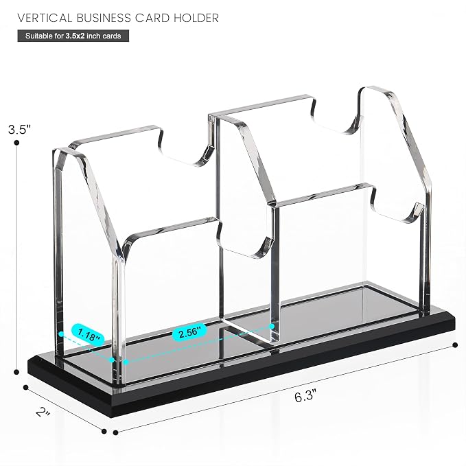 YUXUN Business Card Holder for Desk Vertical 1 Tier 2 Slot ,Black Acrylic Business Card Display Stand for Men & Women,Desktop Business Card Organizer for Office Home Exhibition, 100 Card Capacity
