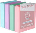 Pack of 4 Premium View Binders, Ring Binders with Clear-View Cover and Interior Pockets, Pastel Color Options, 2 Inch, Assorted