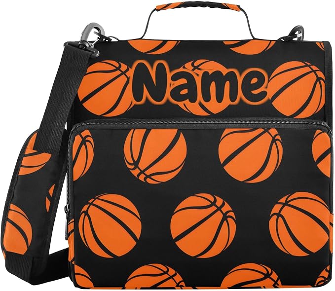 Custom Basketballs Pattern 3 Ring Binder Bag 1.5 inch Personalized Name Binder Organizer 500 Sheet Documents Storage for School Office