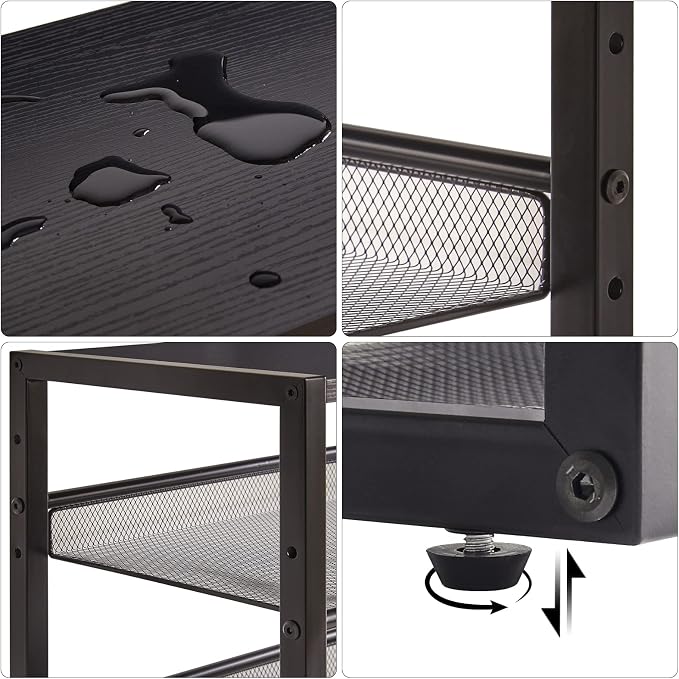 YMYNY 3 Tiers Desktop Printer Stand,17.32 x 13.78 x 11.02 in Black,UHPT001B | Desk Organizer with Adjustable Storage Shelves,Multi-Purpose Printer Shelf for Home Office,Fax Machine,Scanner, Files