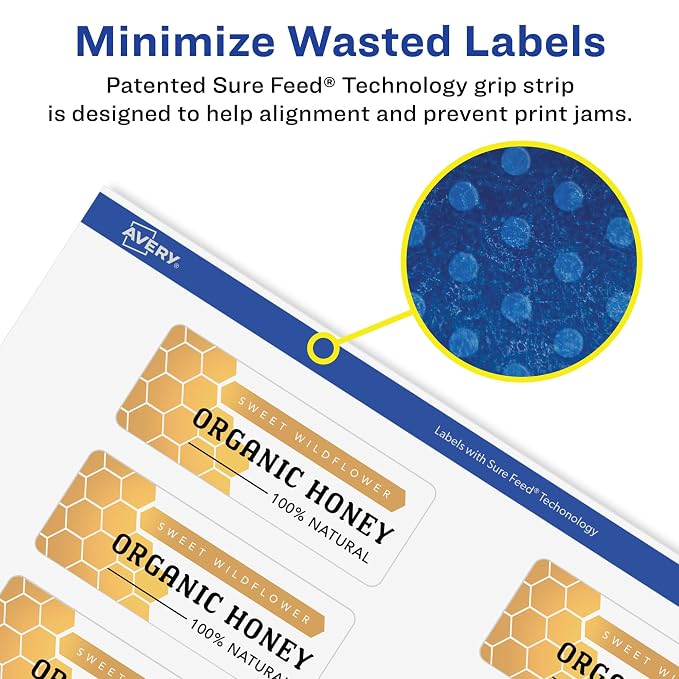 Avery Matte White Removable Rectangle Labels, Sure Feed Technology, Print-to-The-Edge, 1" x 3", 400 Removable Labels, Laser/Inkjet Printable