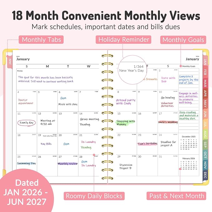 Jul 2026 - Dec 2027 Planner, Forvencer 18 Month Planner 2026-2027, 6" x 8"