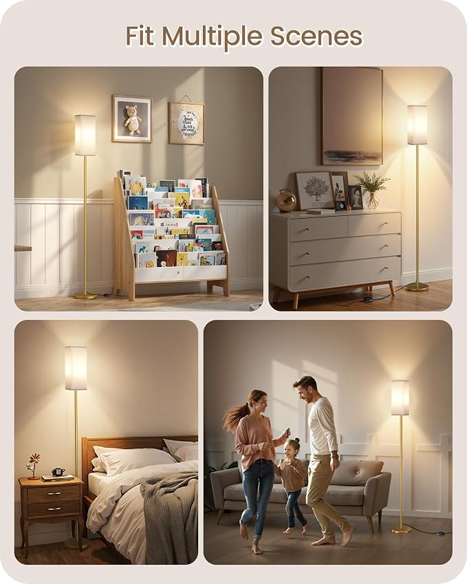 2Pack Floor Lamp, Pole Lamp with Foot Switch, Modern Standing Lampshade, Minimalist Freestanding Lamp (Bulb Not Included)for Living Room, Bedroom,Study, ETL Listed,Gold and White DCW07LDP205