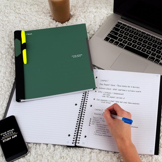 Five Star Flex Refillable Notebook + Study App, 1 Inch Binder with Customizable Cover, College Ruled Notebook and 3 Ring Binder, Hybrid NoteBinder, 200 Sheet Capacity, Green (29326AQ8) (Pack of 4)
