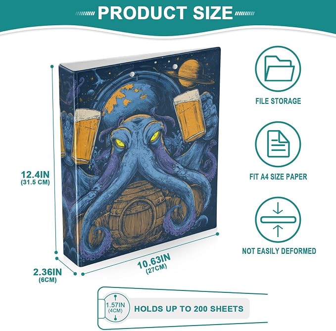 Blue Octopus 3 Ring Binders 1.5 Inch Three Ring Binders Versatile Binder for Work School Office Supply 1 Pack
