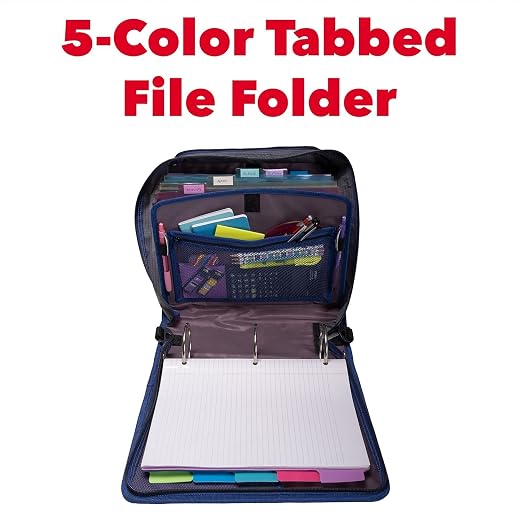 Case-it Mighty Zip Tab School Binder w/ 3-Inch O-Rings - 600-Sheet Capacity, 5-Subject Expanding File, Multiple Storage Pockets & Shoulder Strap, D-146 Light Blue Daisy (Pack of 6)