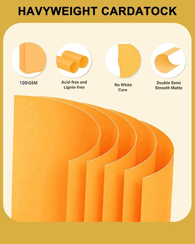 Veritas Orange Colored Cardstock, 8.5" x 11" Colored Card Stock, 110LB/199GSM Printer Paper, 100 Sheets, Colored Multi-Purpose Paper, for Inkjet & Laser Printing, Invitations,Art Projects & Crafts