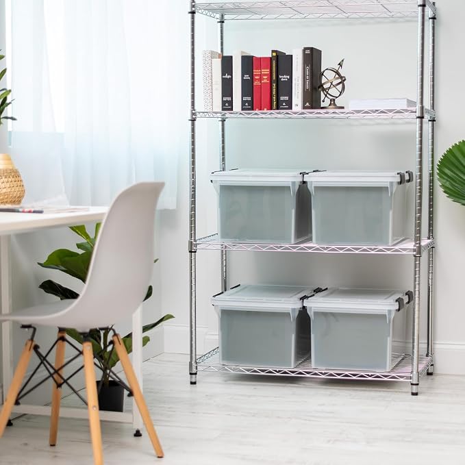 IRIS USA WeatherPro File Box Organizer, Letter/Legal, 32 Qt. 4-Pack, Clear | Organize important documents with water-resistant protection, secure latches, and stackable design for home or office storage