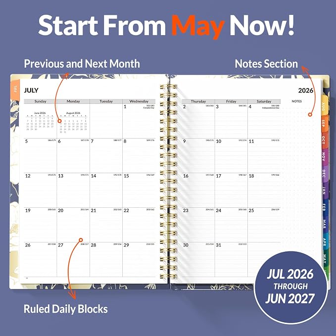 SUNEE 2026-2027 Appointment Book, Quarter-Hourly, Weekly & Monthly - from July 2026 to June 2027, 6.4"x8.3" Academic Planner, Flexible Cover, Note Pages, Bookmark, Spiral Binding, Vintage