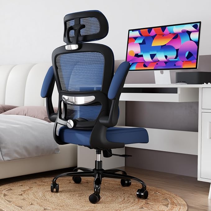 TRALT Office Chair Ergonomic Desk Chair - Gaming Chair with Lumbar Support | 330 LBS Home Office Desk Chairs with Headrest, Reading Chair with Flip-up Armrests, Comfortable Computer Chairs (1, Blue)