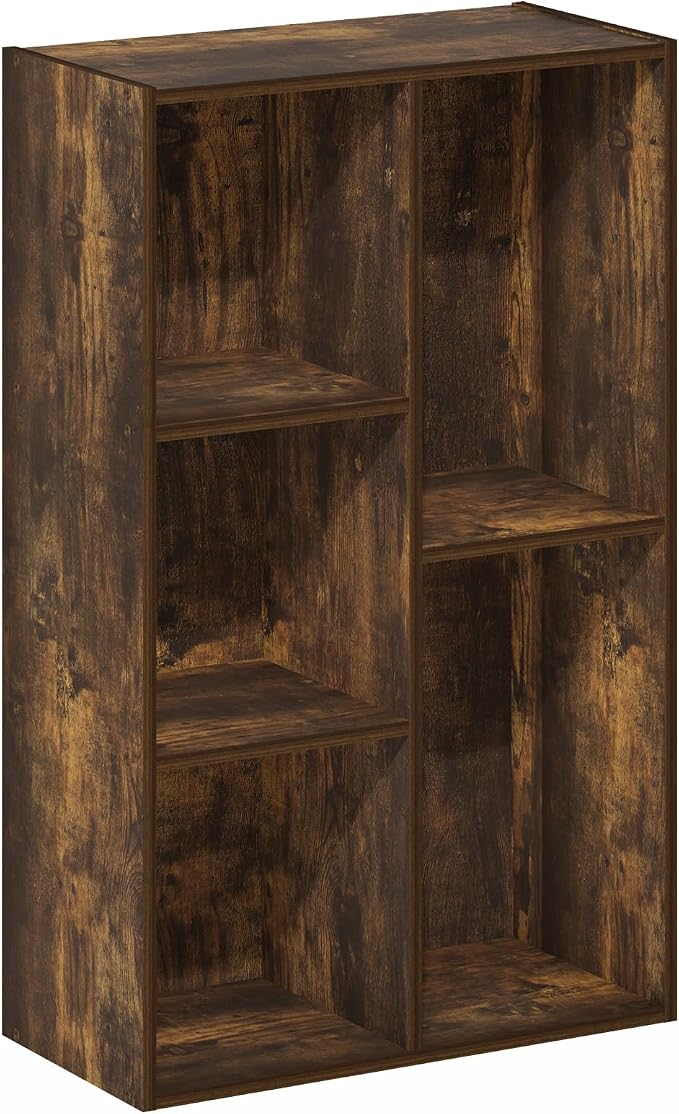 Furinno LUDER Book Shelf, 5-Cube Bookshelf, Reversible Bookcase, 9.4 x 19.5 x 31.5, Easy Assembly, for Living Room, Bedroom, Home Office, Amber Pine