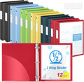 Henoyso 1/2 Inch 3 Ring Binders with Clear Front Cover and 2 Pockets, Round Ring Binders Fits 8.5'' x 11'' Letter Size Paper for School Office Supplies, 12 Pack (Assorted Color)