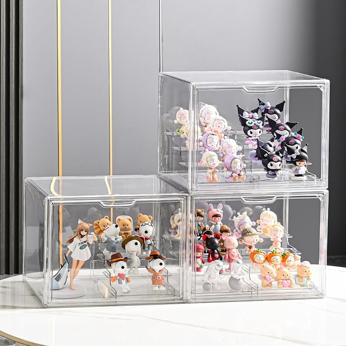 4Tier Display Case for Collectibles,Clear Display Box with 2 Stands ,Storage Container with Magnetic Door
