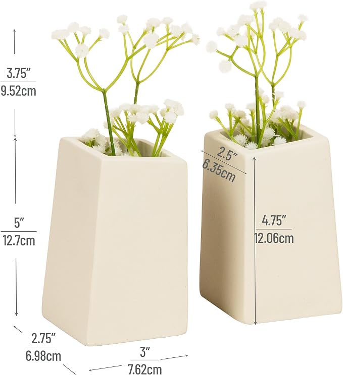 Mind Reader Cement Planter Bookends, Desk Decor and Indoor Plants, Set of 2, White