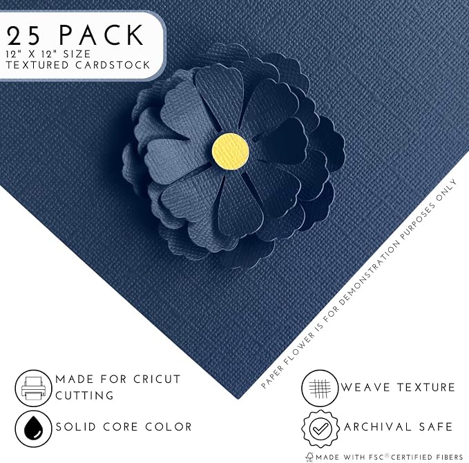 Blue Jeans —12x12 Textured Cardstock | 80lb Textured Blue Scrapbook Paper | Premium Cardstock for Cricut Cutting | 25 Sheets