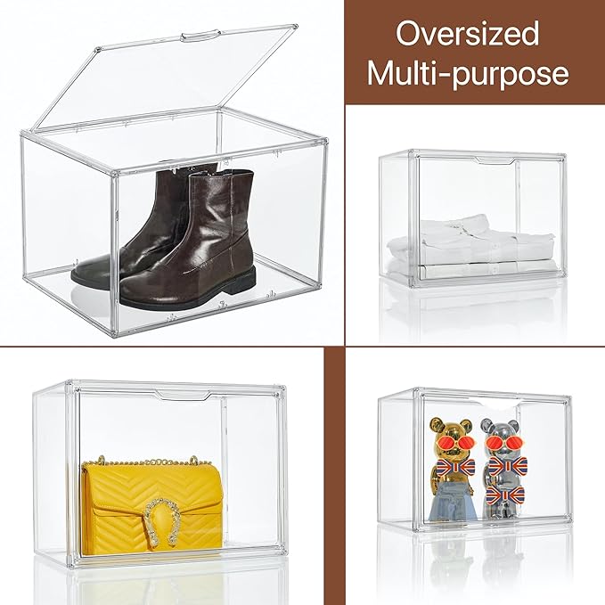Attelite Acrylic Display Case for Collectible Large Clear Storage Box 1pack | Acrylic Box for Figures, Tool-free Assembly,Stackable,Magnetic Door, Dustproof Protection,thicken plastic，Clear 360° View