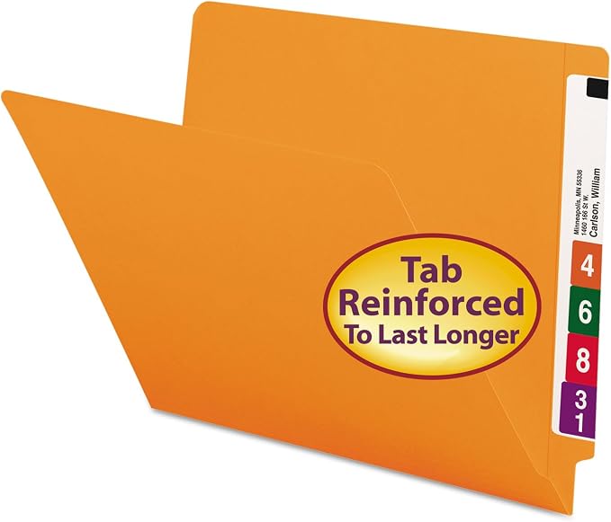 Smead End Tab File Folder, Shelf-Master Reinforced Straight-Cut Tab, Letter Size, Orange, 100 per Box (25510)