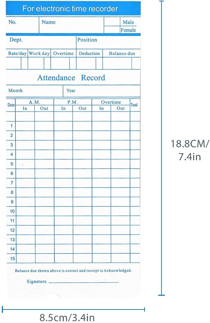 Flexzion Time Cards, Monthly Timesheet, Clock Timecard - 270 Pack, 6 Column 2-Sided Orange/Blue, Card for Time Punch Clock, Employee Attendance, Payroll Recorder, Small Business