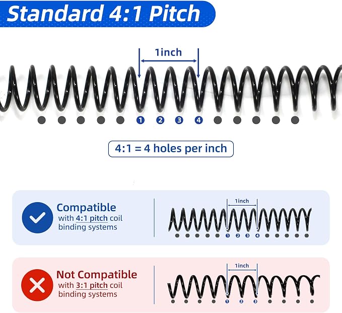 Rayson 9/16" Plastic Spiral Binding Coil, 115 Sheets Capacity, 4:1 Pitch 14.3mm Black Coil Binding Spines for Business and Educational Purposes, Pack of 100
