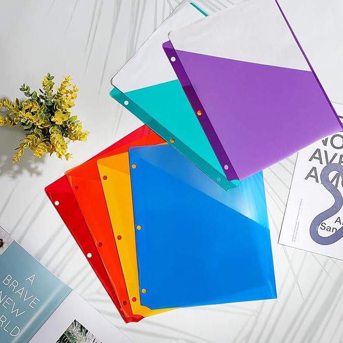 Maitys 30 Pack Binder Pockets 3 Ring, Letter Size 8.5x11,Rainbow Color | Clear Plastic Document Sleeves, Sheet Protectors with Slash Jacket, Fits Standard 3 Hole Binders, Organize Office Papers