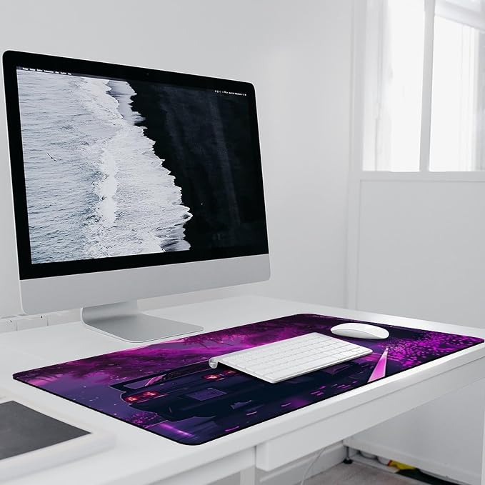 Large Mouse Pad Anime JDM Car S13 Purple Flowers Static Desk Mat Computer Accessories Gaming Office Organizers Supplies Decor Essentials Keyboard Pads for Desk Rubber 40x90cm