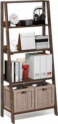 Furinno Ladder 5-Tier Book Shelf, Leaning Standing Shelf, Amber Pine | 13 x 23.6 x 53.5, Open Frame Design Bookshelf, Display Storage Shelves, for Living Room, Home Office