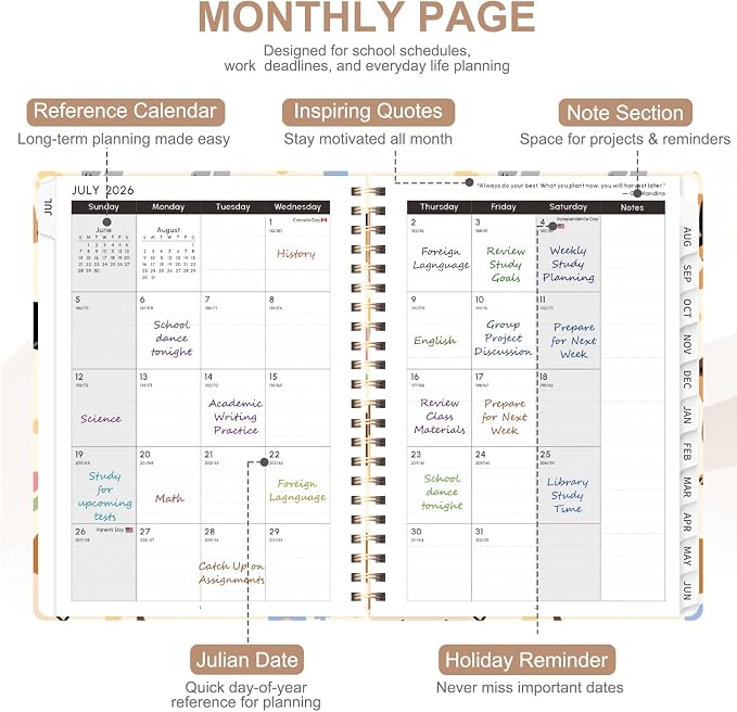 Planner 2026-2027, Weekly and Monthly Academic Year Calendar Planner, July 2026 - June 2027, Daily Agenda Book for Office School Supplies, A5(6.3'' x 8.5'')