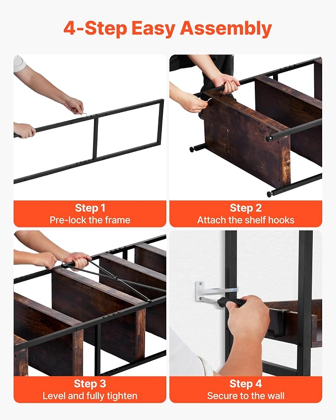 VEVOR Industrial Bookshelf, 6-Tier, Vintage Ladder Shelf Bookshelves and Bookcases, with Metal Frame, Book Organizer with Open Shelves, for Living Room, Bedroom, Kitchen, Home Office, Rustics Brown