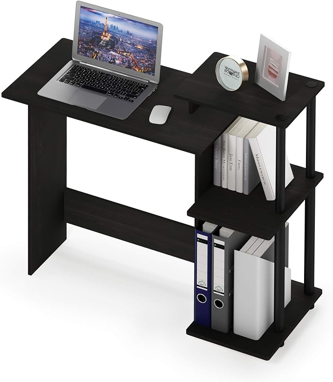 Furinno EFFICIENT Desk, 28.6" Wide Gaming Desk with 3 Open Side Shelves, Laptop Notebook Computer Desk, Office Desk for Home Office, Study Room, Dorm, Bedroom, Dark Espresso