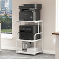 Arbuxzuy Printer Stand with Storage Shelf,3 Tier Printer Cart with Wheels,Mobile Printer Table for Home Office,Stands for Printer Heat Press Scanner Fax,Industrial Style (White)