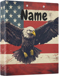 Custom 3 Ring Binder American Flag Eagle 1.5" Round Ring Binders Personalized Name View Binder with 200 Sheet for Kids School Supplies Women Men Office, 1 Pack