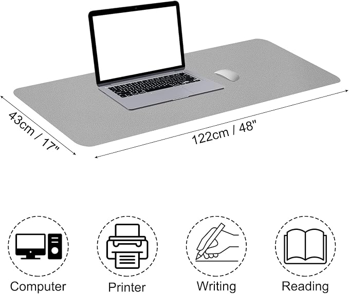 PATIKIL Desk Mat, 48"x17" Waterproof PU Leather Desktop Protector Dual Sided, Light Grey