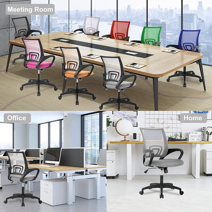 BestOffice | Ergonomic Office Chair | Mid-Back Swivel Desk Chair | Breathable Backrest & Lumbar Support | Adjustable Height | Sponge Seat | Rolling Wheels | Grey | for Adults & Women | Pack of 2
