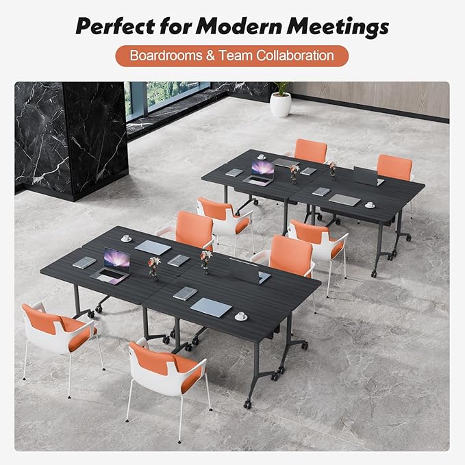 Goakwwuz Conference Room Table, Folding Conference Tables,Thicken Grey Tabletop,Flip Top Wooden Seminar Meeting Room Table for Conference Room Offices (6, BlackWoodGrain, 61.0“)