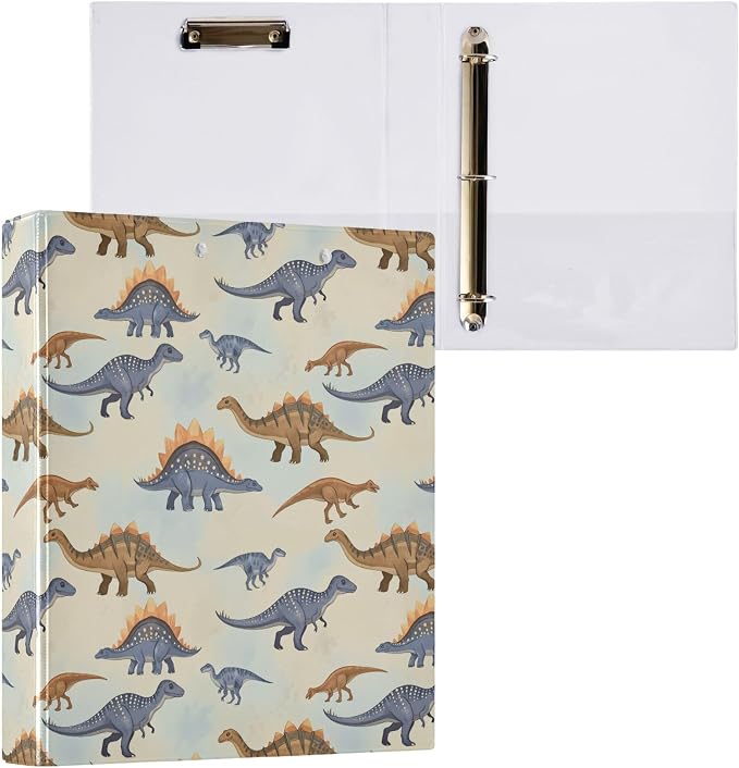 Dinosaur Doodle Pattern Round Ring Binders 1.5 Inch Galaxy Space Blue 3 Ring Clipboard Binder for Office School Work Supplies File Folder Document 200 Sheet Capacity Easy Open