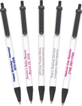USA Made, Personalized Writing Ink Ballpoint Novelty Pens, Custom Printed with Your Logo & Text (Pack of 50 White Pens with Black Trim)