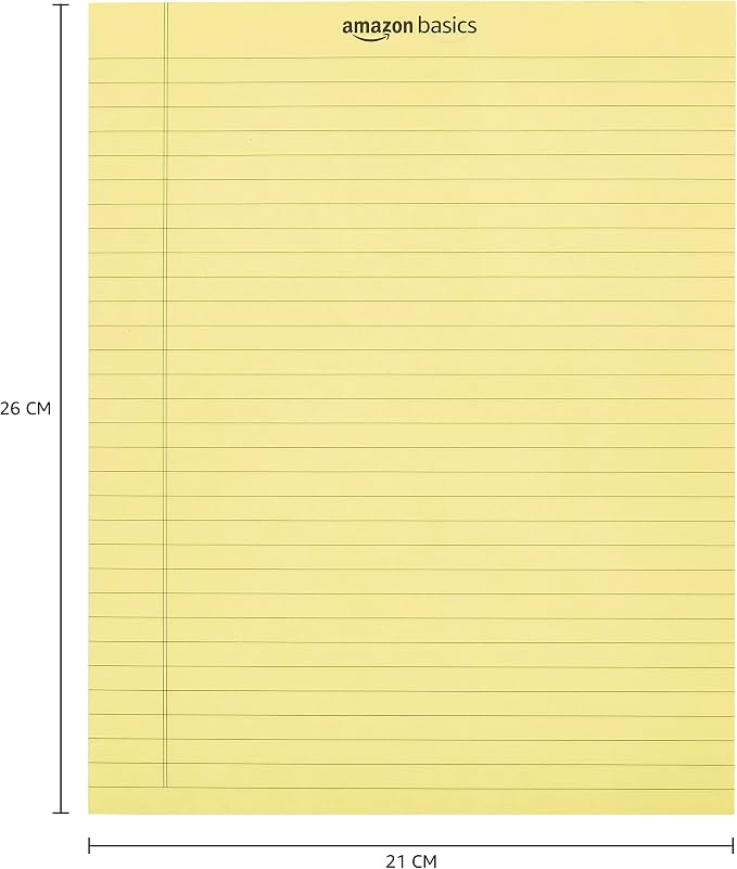Amazon Basics Legal/Wide Ruled 8.5 x 11.75 inch Legal Pad, Canary, 72 Count (Pack of 12), 50 sheets per pad, 6 packs per carton