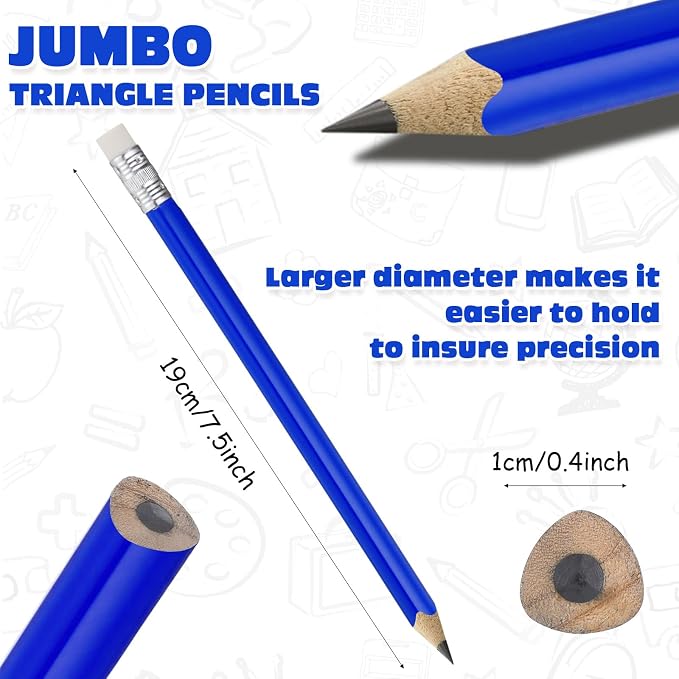 Fainne 48 Pcs Large Pencils 3 Sharpeners,Blue+silver,Triangle