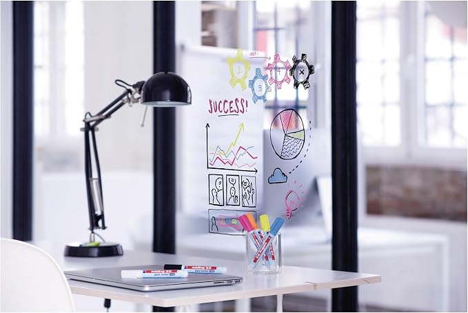 edding Multicolored & Black 95 Glass Marker, 4pcs - Dry Erase Markers for Various Uses and Glass Surfaces Like Windshields, Windows, Glassboards, Mirrors, Menu Board and White Board - Made in Germany