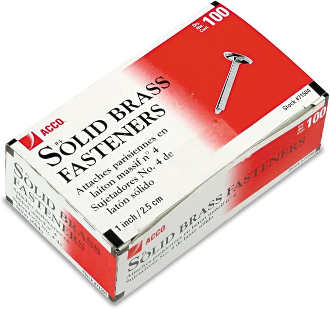 ACCO Brands Solid Brass Paper Fasteners, 1 Inch Capacity, 100 Fasteners per Box (A7071504)
