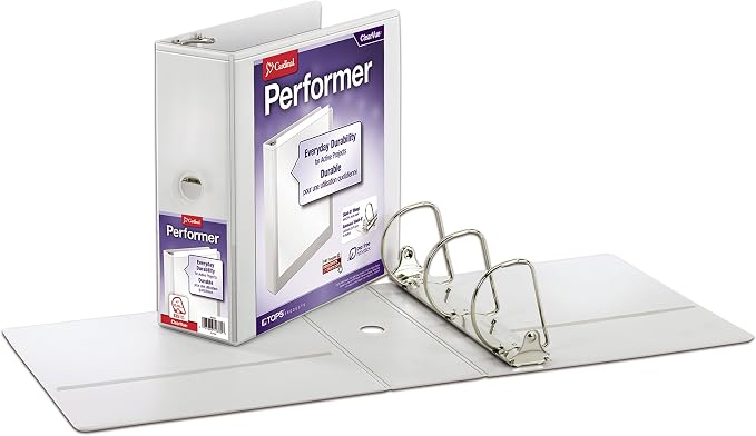 Cardinal Performer 3-Ring Binder, 5", Locking Slant-D Rings, 1,050-Sheet Capacity, ClearVue Presentation Binder, Nonstick, PVC-Free, White (17950CB)