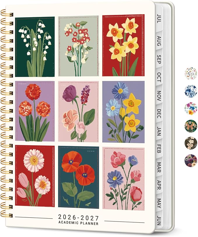 Taja Planner 2026-2027, Jul 2026-Jun 2027 Monthly & Weekly Calendar Planner | 6.3" x 8.5", Hardcover Academic Calendar, Teacher Student Agenda Book with Tabs, School Office Supplies, Floral Gallery